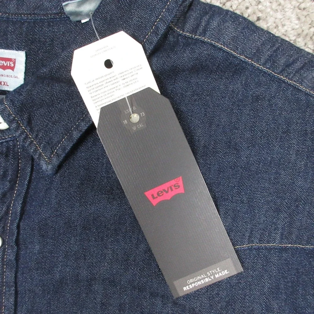Levis Shirt Mens 2XL Blue Denim Pearl Snap‎ Western Cowboy Chambray Rodeo Ranch